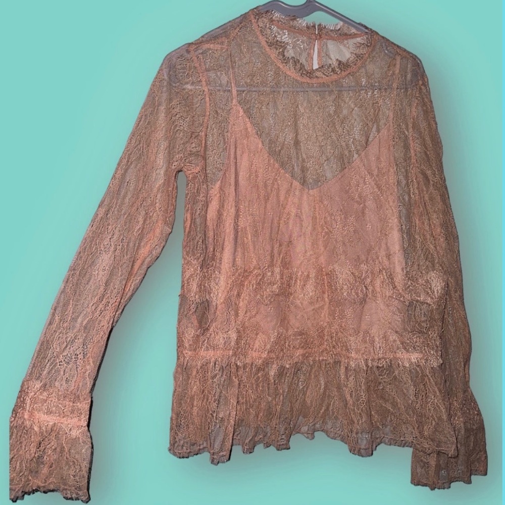 NWT H&M DIVIDED Soft Pink Lace Sheer Crop Top flirty ditsy Kawaii pastel goth